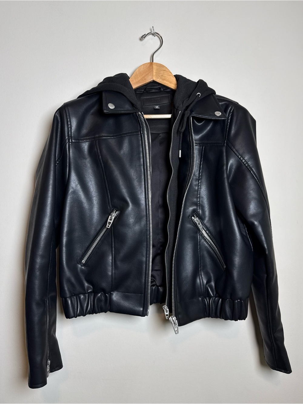 BlankNYC | Faux Leather Moto Jacket with Removable Hood | Black | Size Medium - Picture 2 of 14